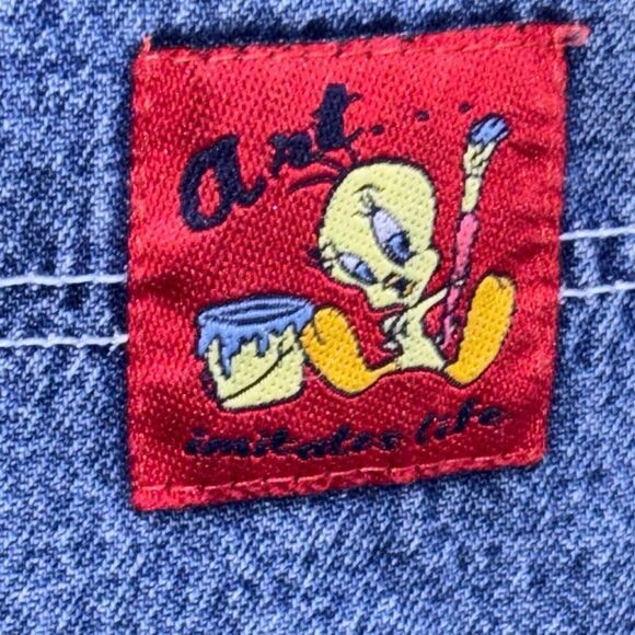Y2K Vintage Looney Tunes Tweety Bird Paint 90s Denim Carpenter Overalls XL adult - Picture 5 of 12
